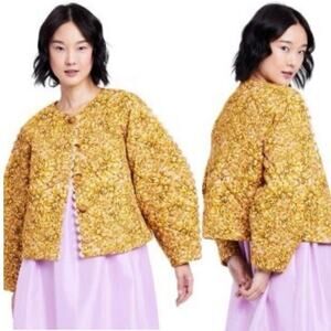KIKA VARGAS x Target Women's Mum Floral Quilted Jacket Gold Yellow Scalloped XL